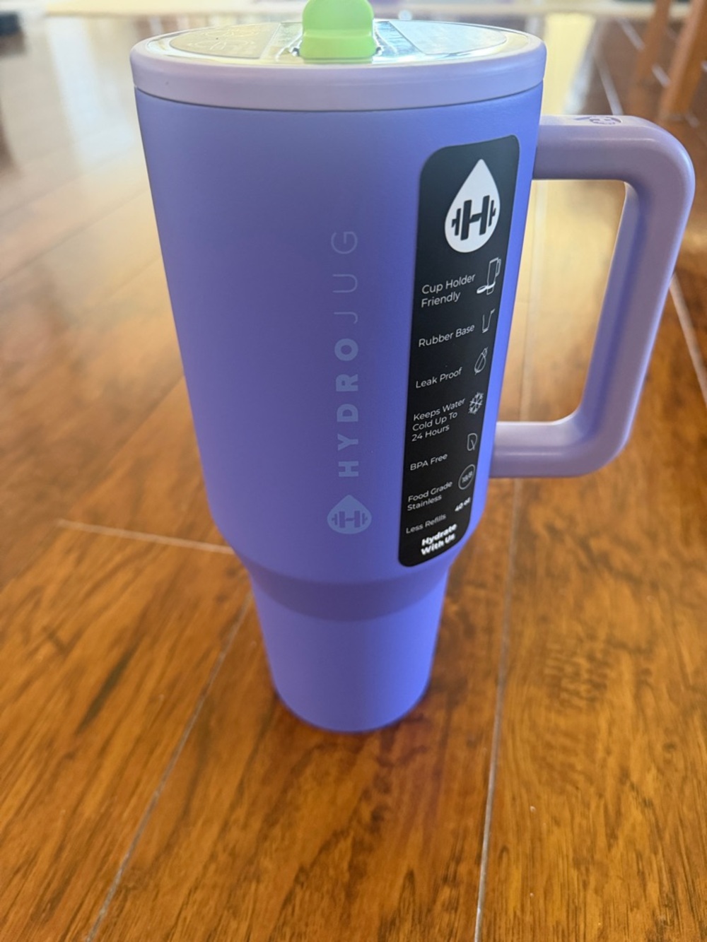 HydroJug Lavender Tumbler with Green Flip Lid